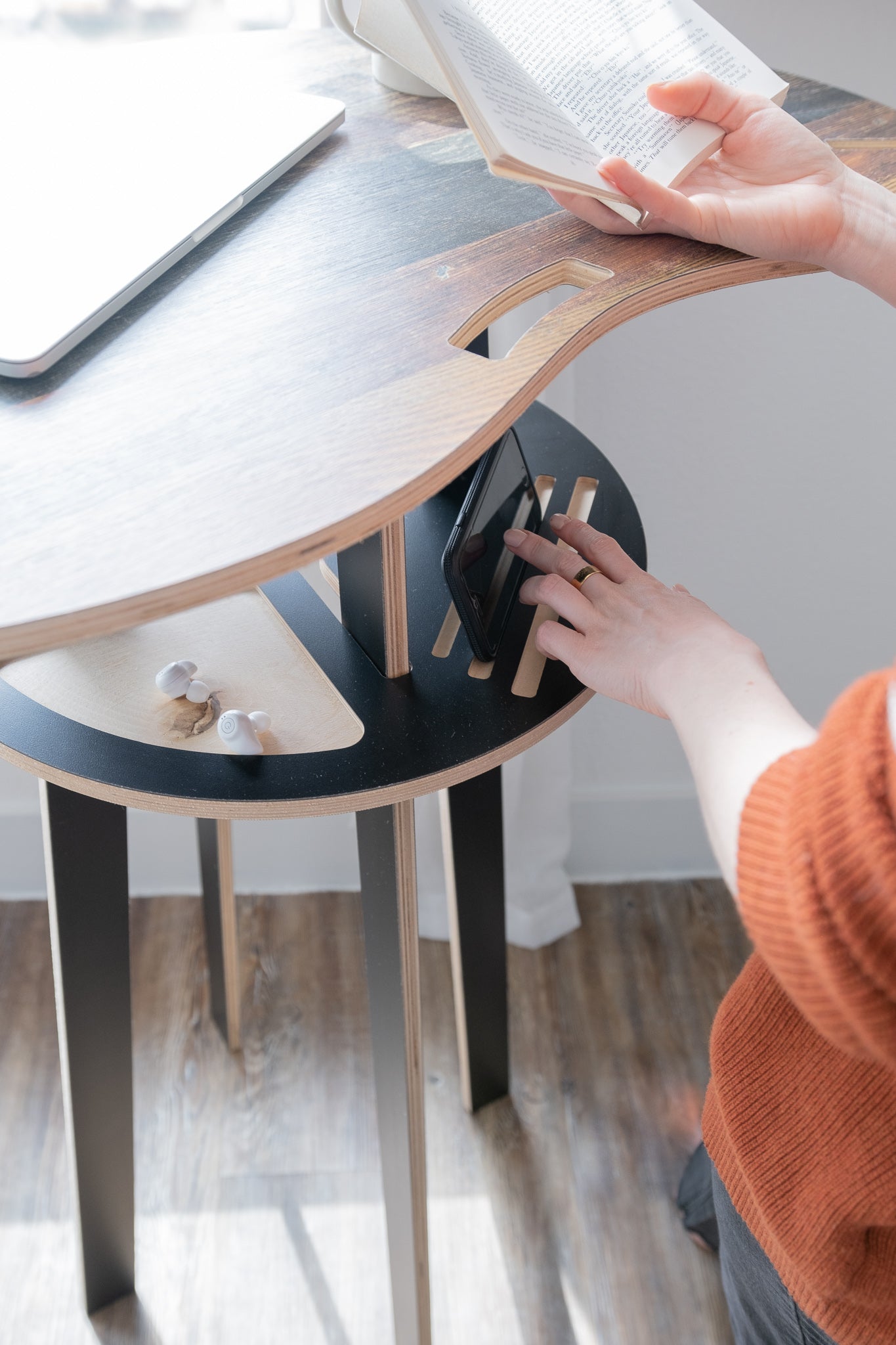 Orbit Anywhere Little Bean Standing Desk Small Space Furniture in Rustic Pine