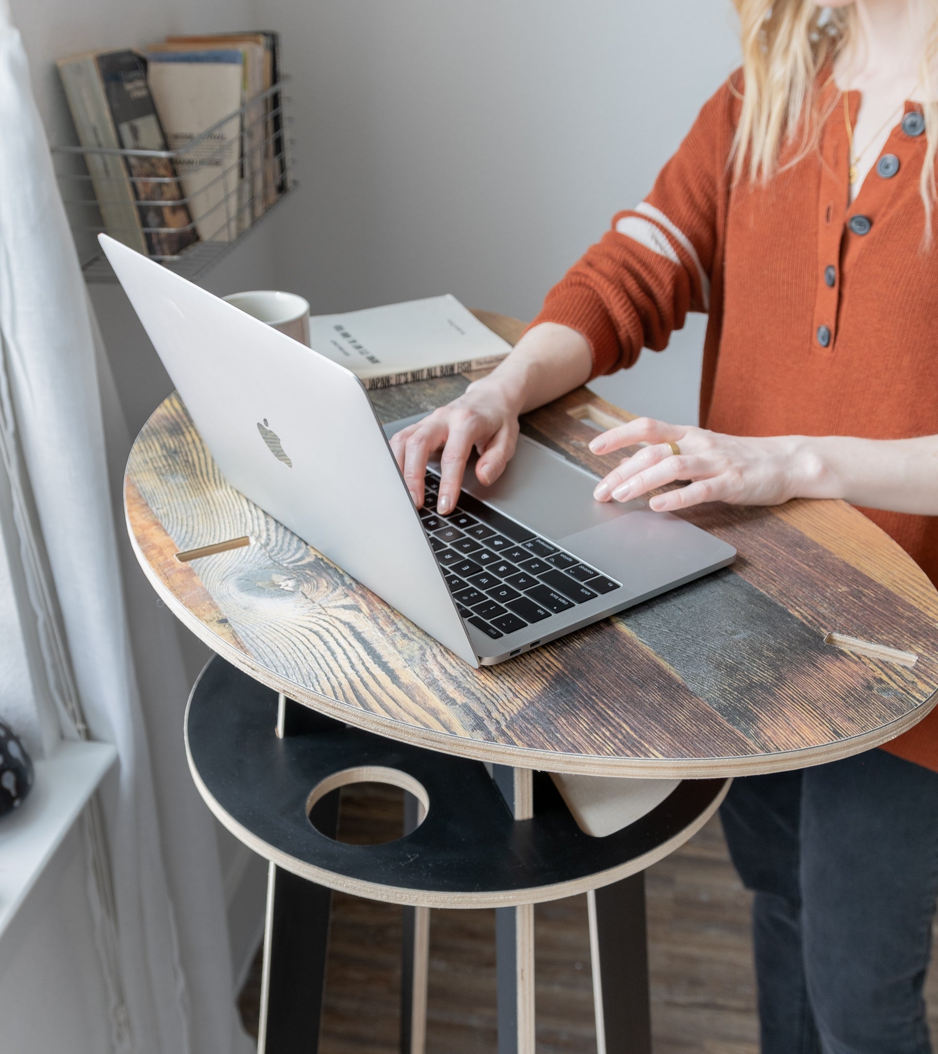 Orbit Anywhere Little Bean Standing Desk Small Space Furniture in Rustic Pine