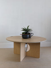Orbit Anywhere Japandi Circle Coffee Table with block legs