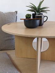 Orbit Anywhere Japandi Circle Coffee Table with block legs