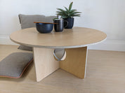 Orbit Anywhere Japandi Circle Coffee Table with block legs
